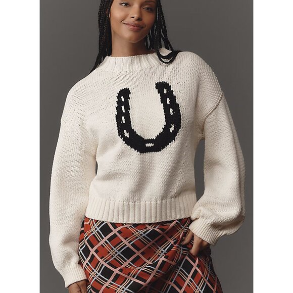 Anthropologie Maeve The Pippa Mock-Neck Sweater: Icon Edition Horseshoe White XS - Picture 1 of 3